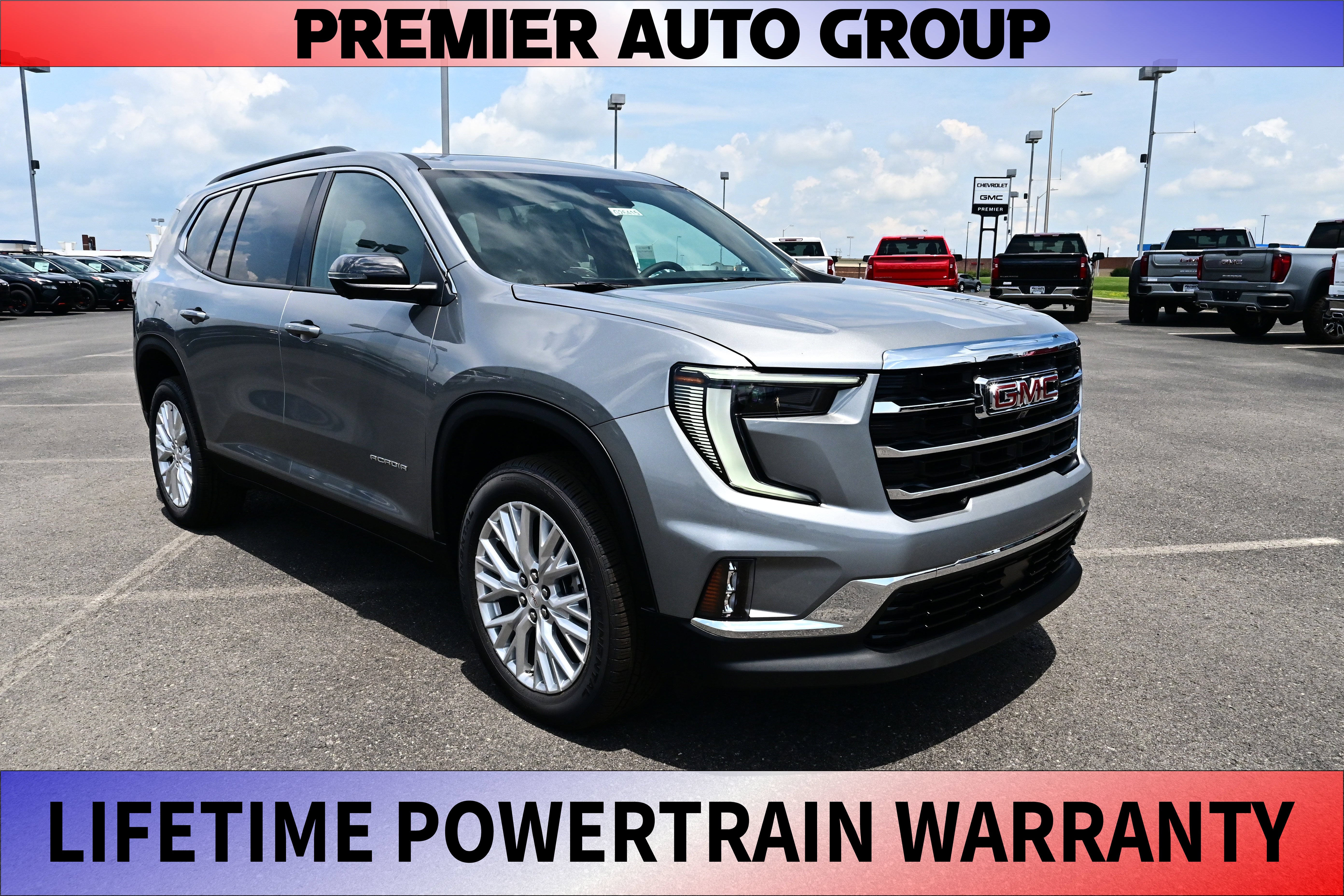2026 GMC Acadia Elevation in Sterling Metallic — front three-quarter view