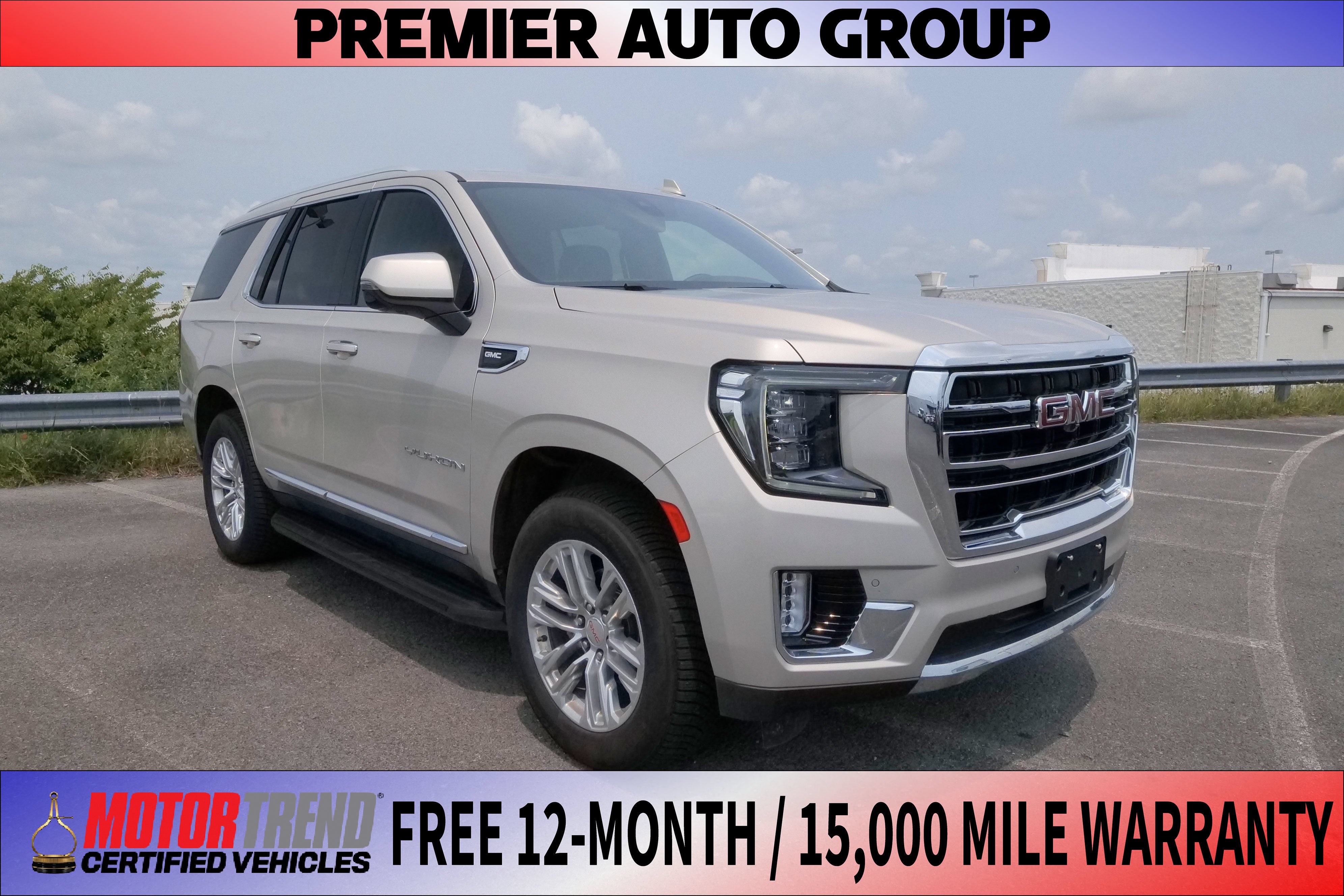 2021 GMC Yukon SLT in Pearl Beige Metallic — front three-quarter view