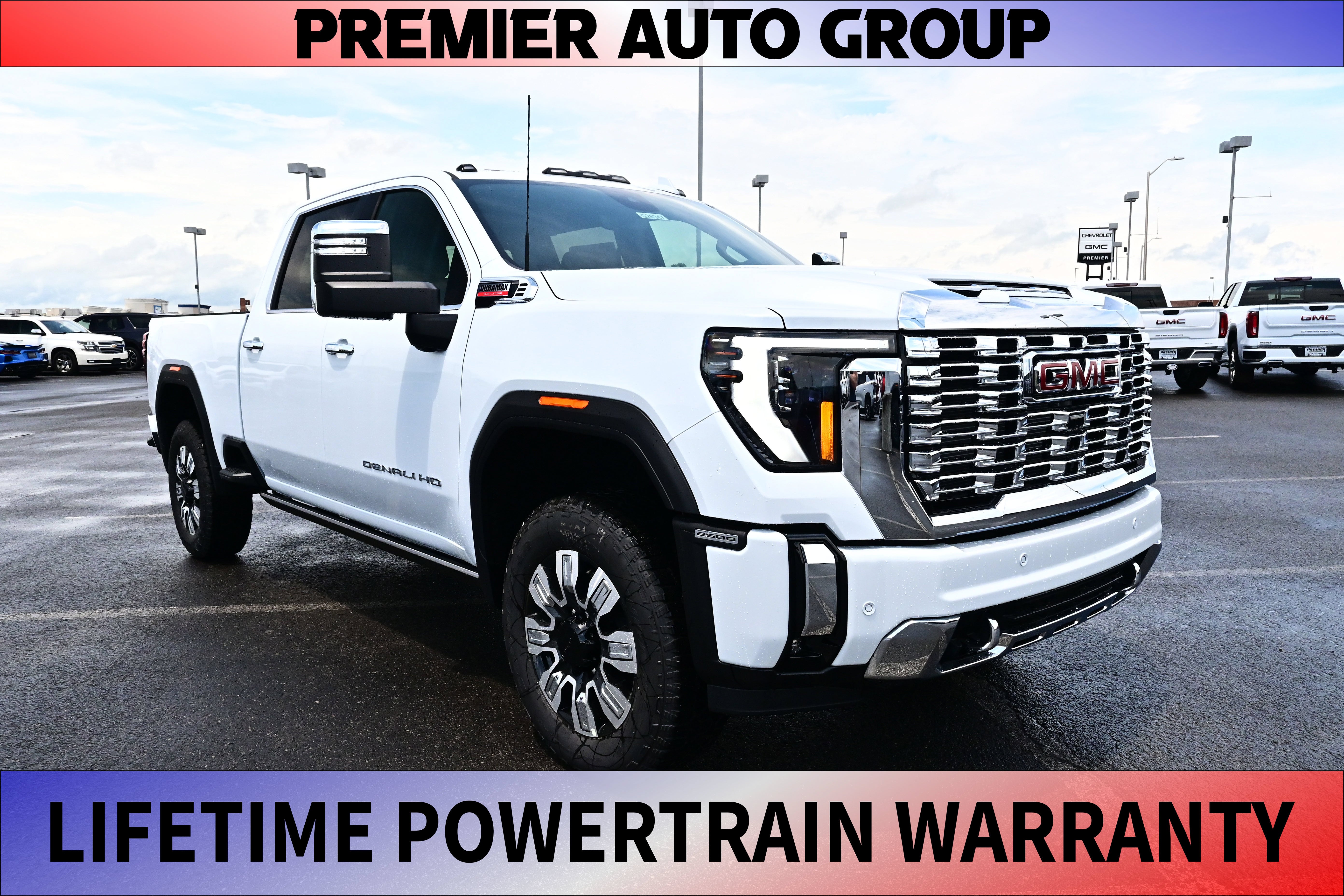 2026 GMC Sierra 2500 HD Denali in Glacier White Tricoat — front three-quarter view