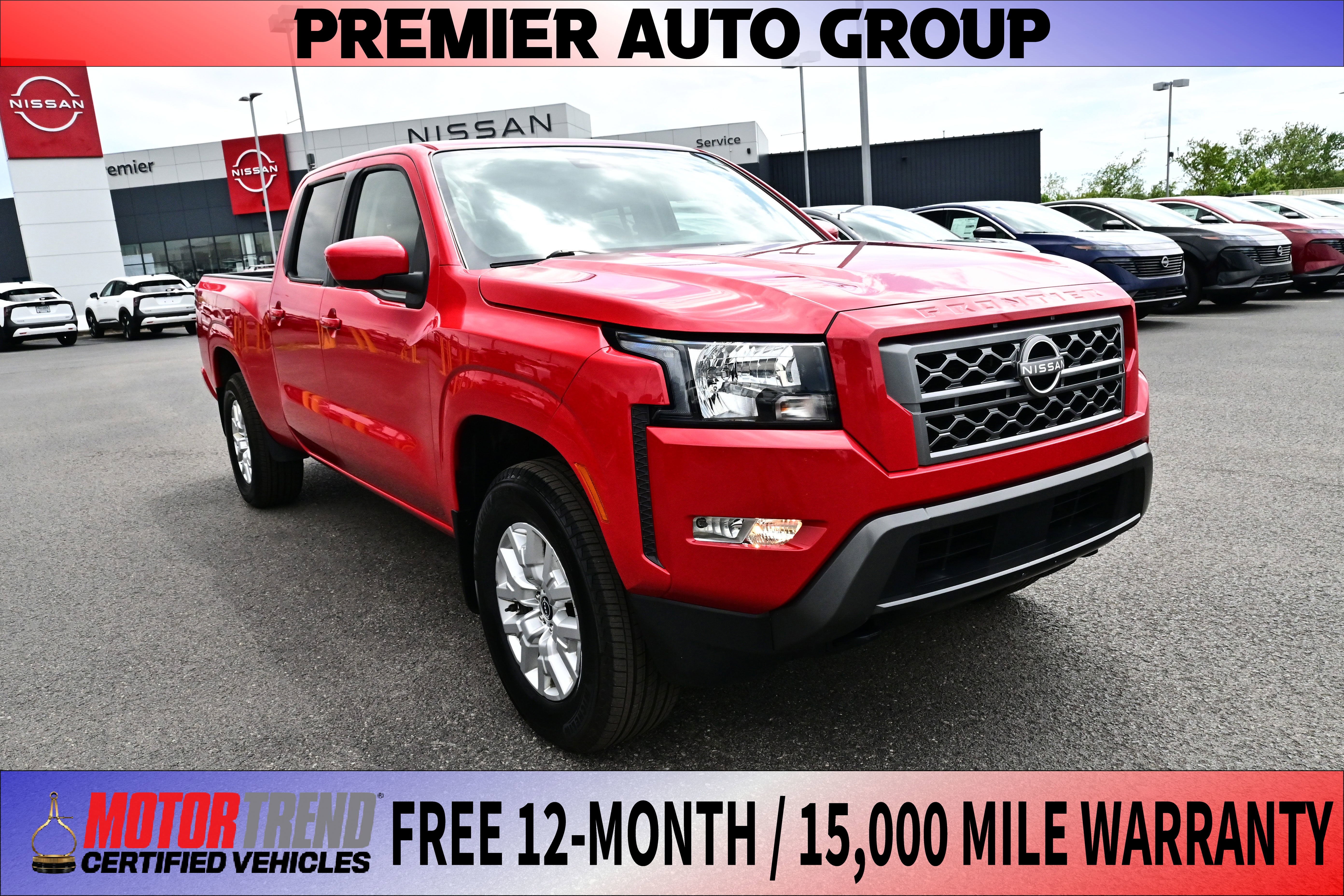 2022 Nissan Frontier SV in Red — front three-quarter view