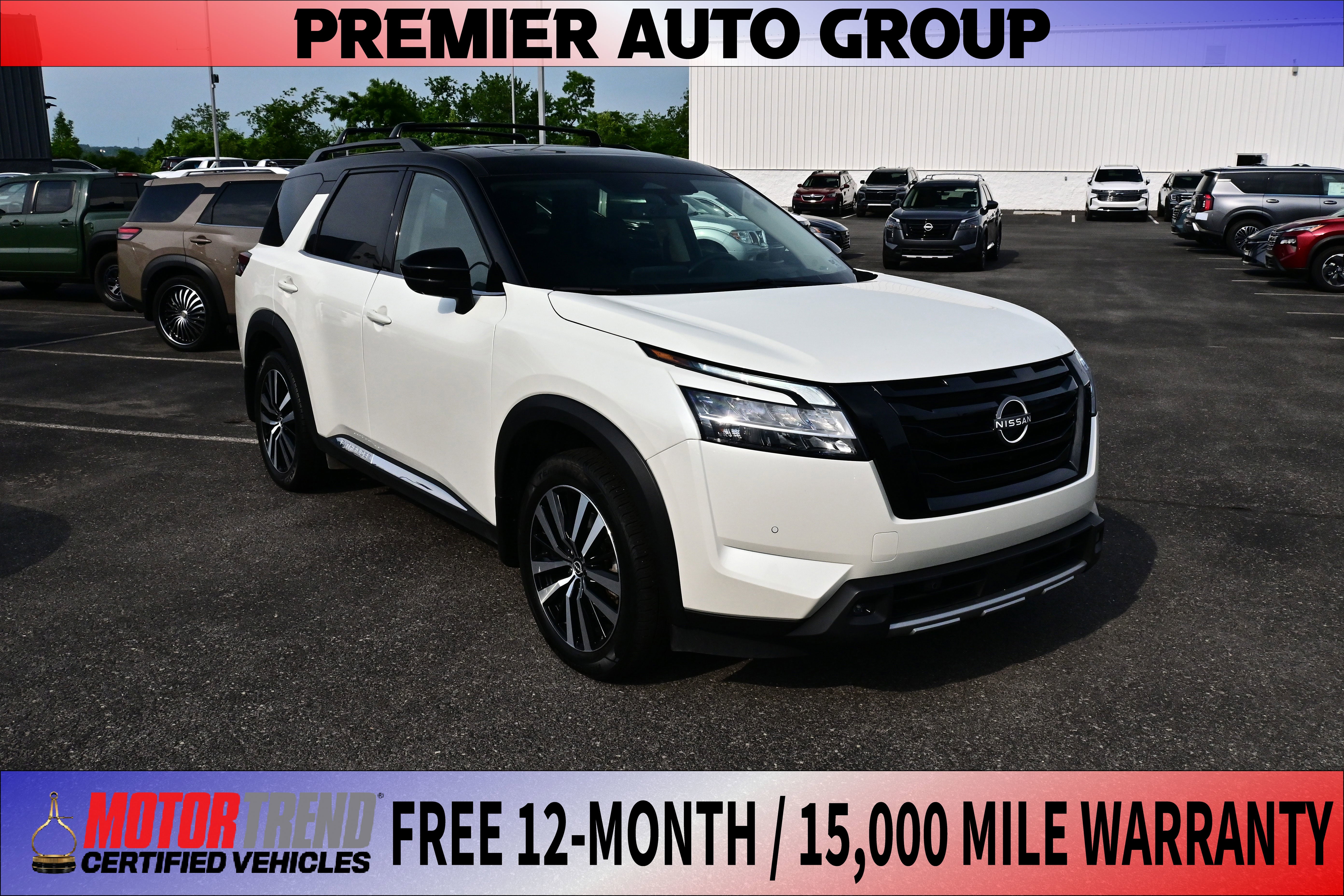 2024 Nissan Pathfinder Platinum in Xbj/Black — front three-quarter view
